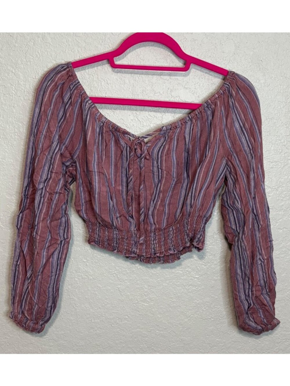 Aeropostale Womens Striped Long Sleeve Smocked Crop Top Size M